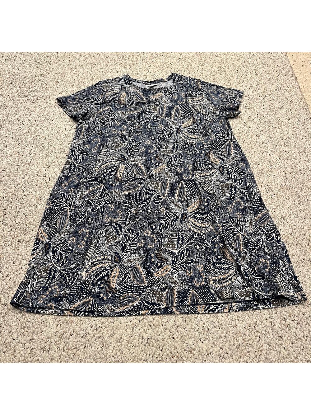 J Jill Floral Short Sleeve Shirt Dress ZL Feminine Navy Pink Classic Cottagecore